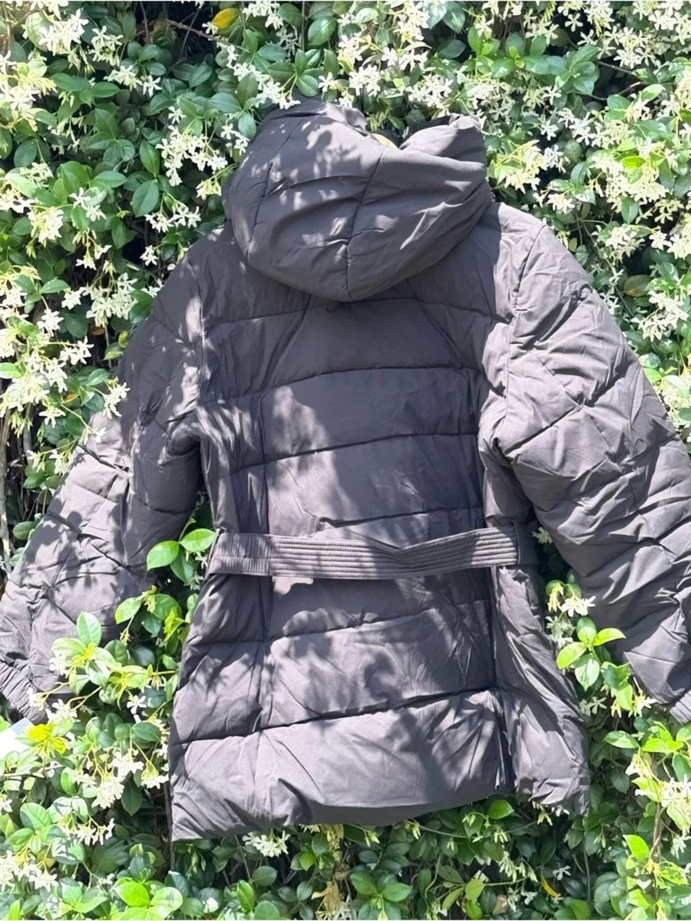 Michael Kors Belted Channel Quilted Hooded Puffer Coat Black XL